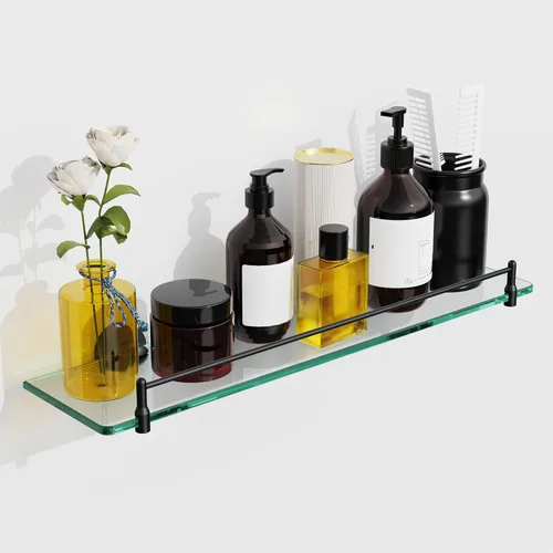 Miniatura 20 de Estantes de vidrio para baño, estante flotante de 20 pulgadas de níquel cepillado, estante de vidrio templado de acero inoxidable, estantes modernos
