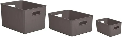 Miniatura 24 de Superio Ribbed Collection – Cesta decorativa de plástico abierta para el hogar, color azul (juego de 4) 1 grande, 1 mediano, 2 pequeñas – cajas