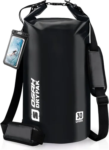 Miniatura 16 de Bolsa seca impermeable, 5L/10L/20L/30L/40L Mochila de almacenamiento ligera con funda para teléfono para mujeres y hombres, saco impermeable Gris