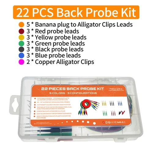 Miniatura 2 de Makeronics Kit de sonda trasera de 22 piezas 15 pines de sonda trasera de 30 V 5 cables de prueba de circuito de enchufe de plátano de 0.157 in