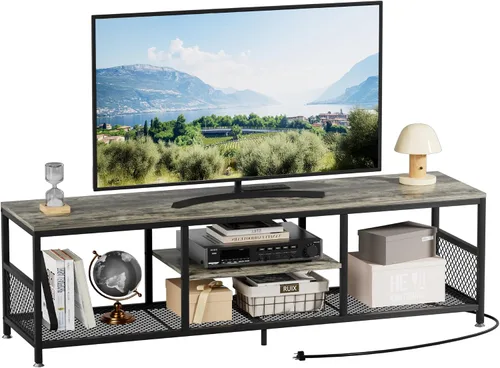 Miniatura 20 de VECELO Soporte de TV con tomas de corriente para televisores de hasta 75 pulgadas, centro de entretenimiento multimedia de 62 pulgadas con estación
