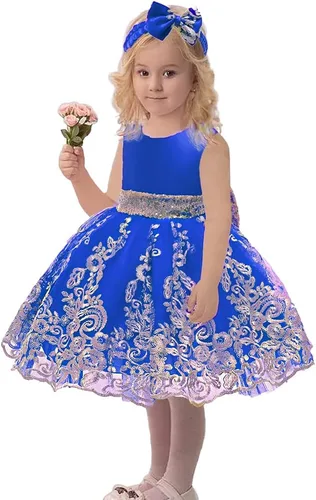 Miniatura 51 de CMMCHAAH - Vestidos de encaje para concursos de niñas bebés de 0-6 años, vestido formal para fiestas con diadema