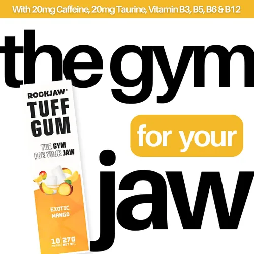 Miniatura 8 de ROCKJAW® Tuff Gum 2.0 con vitaminas B (sin tim), paquete de 10 unidades, 100% xilitol, sin aspartamo, sin azúcar (mango exótico)