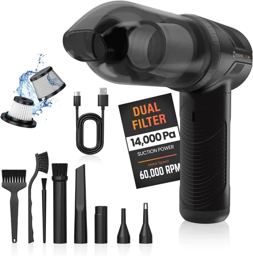 Hedgehog TurboVAC - Aspiradora portátil 3 en 1 para automóvil, soplador y bomba de aire, aspiradora de mano para automóvil con USB C recargable,