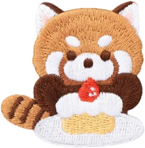 Miniatura 7 de Parche bordado de panda rojo de dibujos animados, autoadhesivas, parches de mapache pequeño, calcomanías de tela para bordar sin costura para ropa