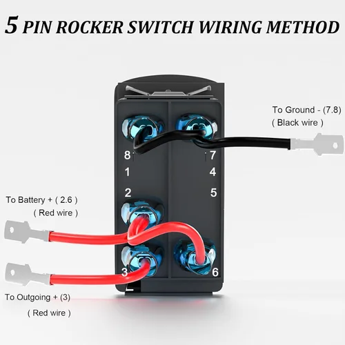 Miniatura 6 de Interruptor basculante de luces de conducción, SPST interruptor de palanca grabado con láser de 5 pines con LED azul y cables de puente, 12 V/24 V