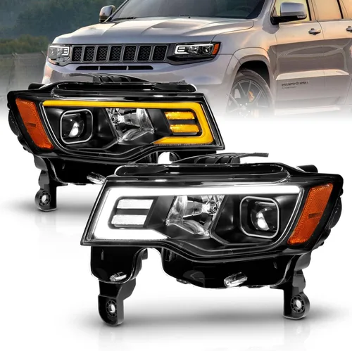 AmeriLite - Conjunto de faros delanteros de repuesto para Jeep Grand Cherokee Switchback 2017-2022, faros de proyector cuadrados LED, negro, lado
