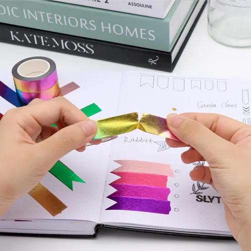 Miniatura 4 de NatSumeBasics 3 Cintas Washi Arcoíris Metálicas Cintas de Enmascarar 32 pies x 0.6 pulgadas. Cintas Washi de Papel Metálico para Manualidades 3