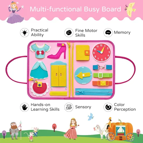 Miniatura 7 de Libro silencioso de princesa rosa de lujo Freebear, tablero sensorial de actividades Montessori para niñas de 1 a 4 años, juguetes educativos