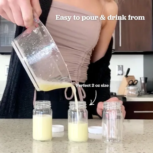 Miniatura 4 de Botellas de jugo con tapas, boca ancha para jugos, almacenamiento de bebidas, líquidos, 2 onzas, botellas de vidrio pequeñas transparentes con tapas