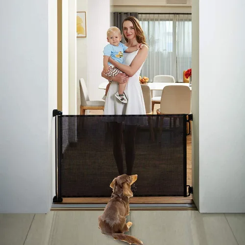 Miniatura 2 de EasyBaby Puerta retráctil para bebé, 33 pulgadas de alto, se extiende hasta 55 pulgadas de ancho, puertas de seguridad para bebés negros/niños