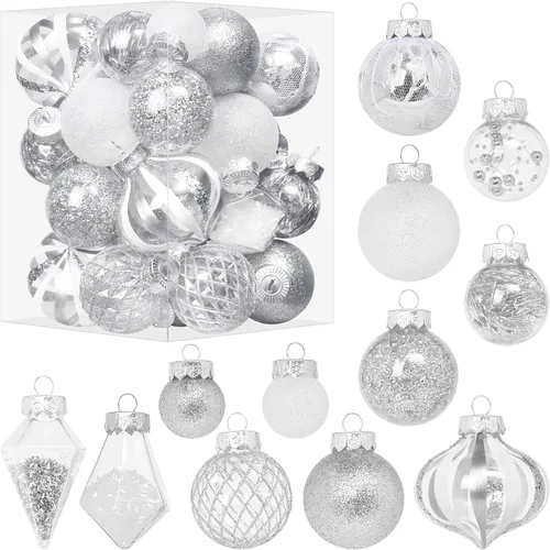 Miniatura 11 de Juego de Adornos de Bolas de Navidad, 34 piezas de adornos de Navidad de plástico transparente irrompibles para decoración colgante del árbol