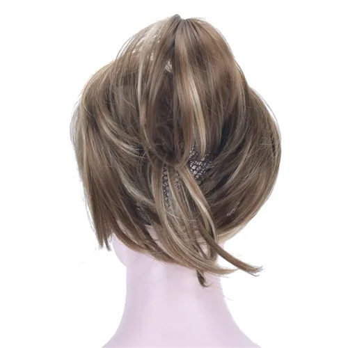 Miniatura 2 de Aimole Peluca de cabello sintético con clip y clip ajustable, extensiones cortas de cabello sintético (12TT26)