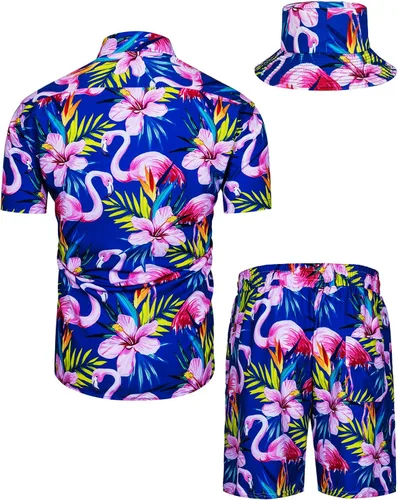Miniatura 147 de TUNEVUSE Conjunto de camisas y pantalones cortos hawaianos para hombre, 2 piezas, trajes de playa con estampado de flores, traje tropical de verano