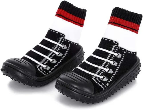 Miniatura 2 de HOWELL Calcetines unisex para bebé, calcetines antideslizantes para el suelo, con parte inferior de goma suave, botas de calcetín de algodón