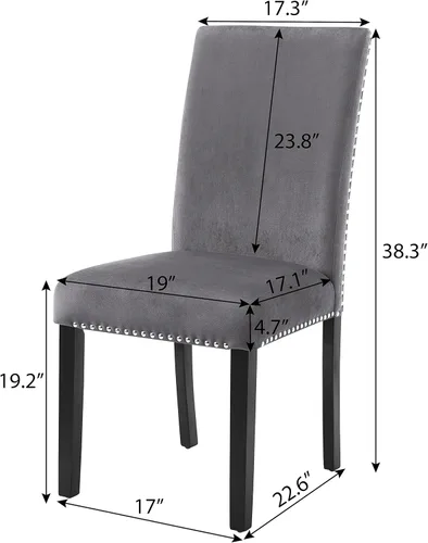 Miniatura 2 de Cobre - Silla de comedor contemporánea de terciopelo con ribete de clavos, juego de 2, color gris