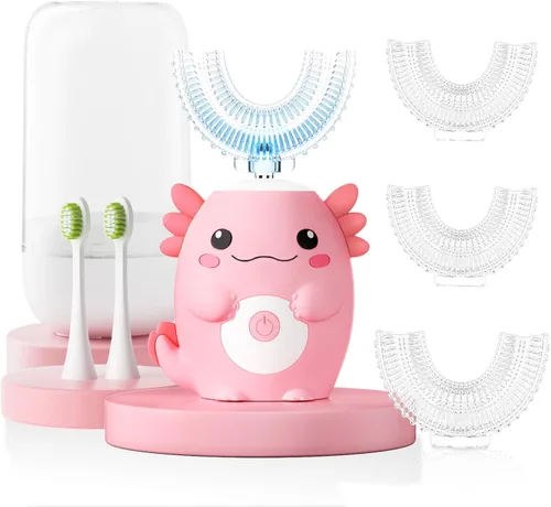 Miniatura 9 de Axolotl Cepillo de dientes eléctrico en forma de U para niños, cepillo de dientes automático Sonic de dibujos animados con 6 cabezales de cepillo