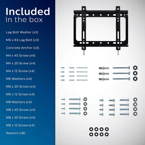 Miniatura 14 de Philips Soporte de pared para monitor de TV fijo para la mayoría de televisores y monitores de pantalla plana curvada LED LCD OLED de 37 a 90