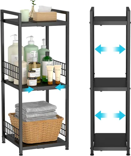 DAOUTIME - Estantería metálica de 3 niveles, expandible, independiente, estrecha, estantes de piso abierto, ideal para baño, cocina, lavandería,