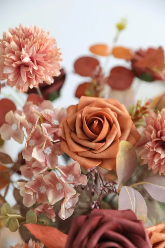 Miniatura 9 de YYHUAWU Flores Artificiales Juego de Caja Combo Color Degradado Flores y Hojas con Tallos para DIY Ramos de Boda Centros de Mesa Baby Shower Fiesta