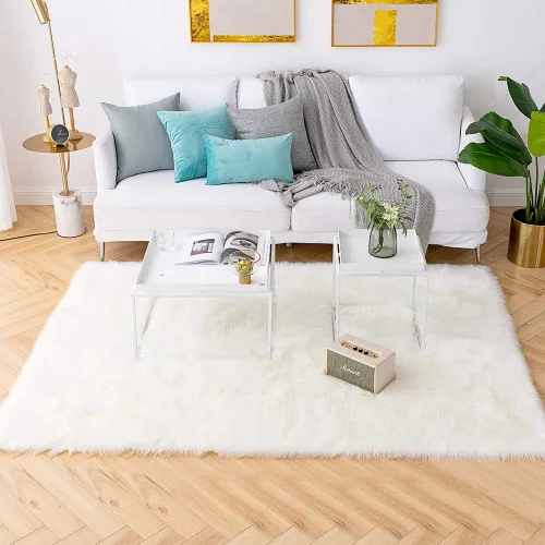 Miniatura 5 de Carvapet - Tapete suave de cuero sintético de oveja, lanudo y lujoso, grande (para decorar habitación), lado de la cama, dormitorio, sala de estar