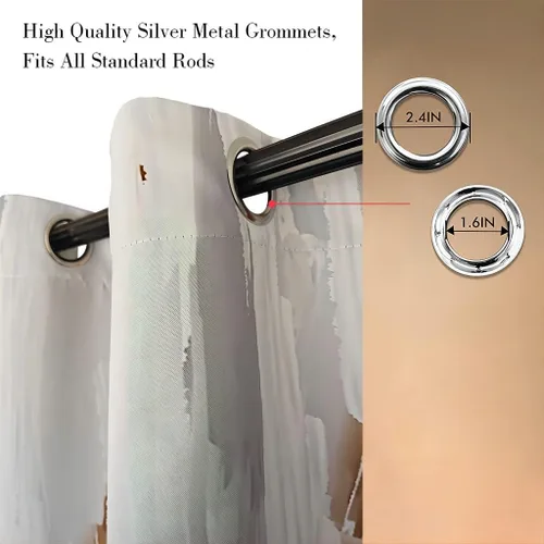 Miniatura 2 de Navy Blue White Brown Grey Abstract Grommet Blackout Curtains for Small Window, Oil Painting Style Ombre Window Drapes for Living Room Bedroom