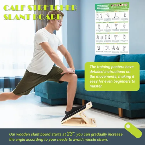 Miniatura 4 de Slant Board for Calf Stretching, Adjustable Portable Wooden Incline Board for Calf Stretcher with Training Poster, 300 Lbs Weight Capacity Calf