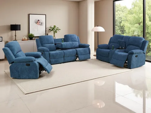 Miniatura 41 de Sofá reclinable manual moderno, sofá reclinable de cuero de 3 plazas, sofá reclinable de sala de estar, sofá con portavasos y mesa abatible