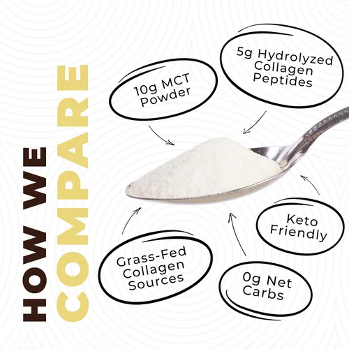 Miniatura 4 de MCT - Aceite en polvo con fibra de acacia y péptidos de colágeno, proteína de colágeno prebiótica, 0.35 onzas de MCT de cocos, crema de café keto