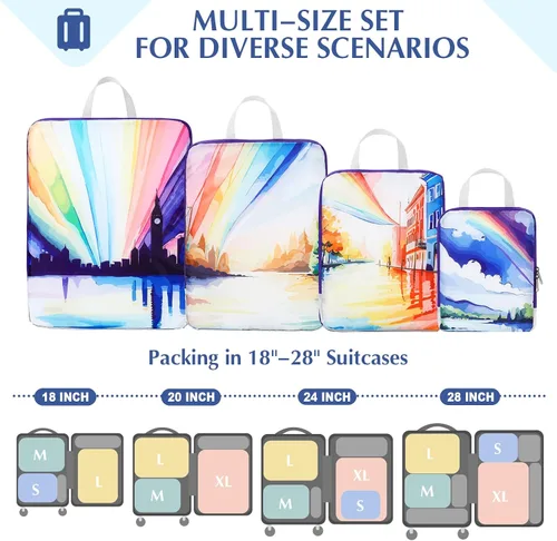 Miniatura 2 de Gonex Cubos de embalaje de compresión, 4 unidades expandibles para bolsas de equipaje de viaje, cubos de viaje para equipaje de mano (arcoíris)