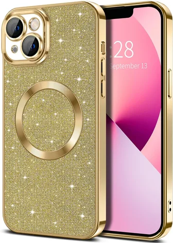 Miniatura 66 de Hython Funda para iPhone 13 Pro Max con purpurina, fundas magnéticas transparentes para teléfono con protector de lente de cámara