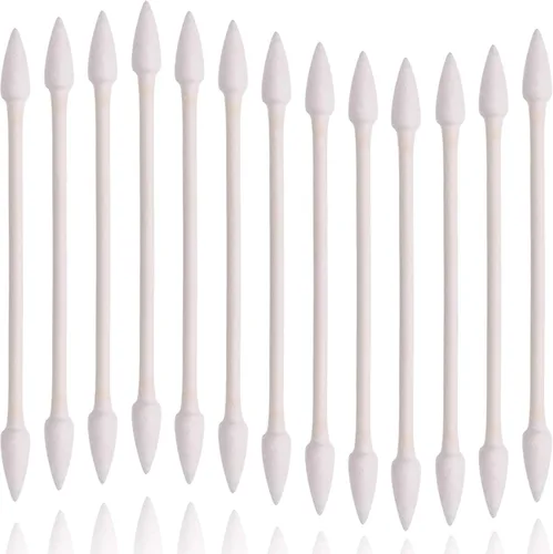 Hisopos de algodón de punta de precisión para maquillaje, 800 hisopos de algodón de doble punta con barra de papel, 4 paquetes, 200 piezas, 1