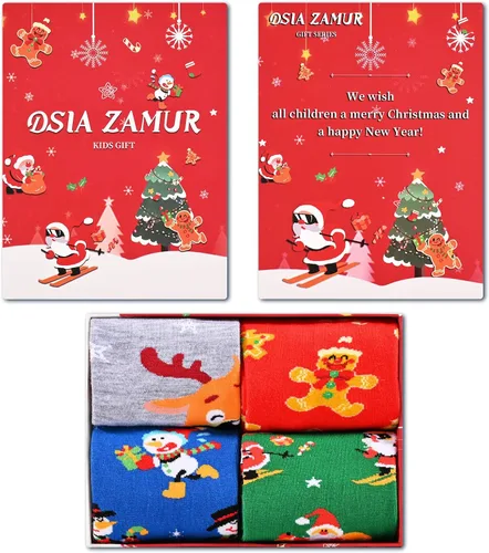 Miniatura 2 de Dsia Zamur Calcetines de cuello redondo para niños y niñas, paquete de 4 a 6 + caja de regalo, novedosos calcetines de pantorrilla coloridos
