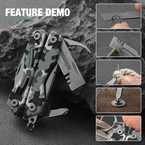 Miniatura 4 de VIRENKNIFE - Alicates multiherramienta 13 en 1, de acero inoxidable, multiherramienta EDC con cuchillo de bolsillo, destornillador, abrebotellas