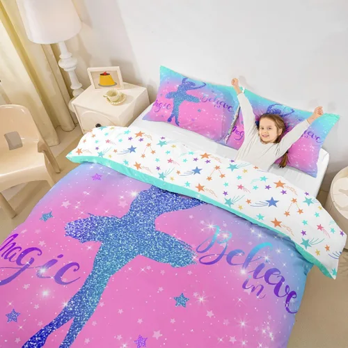 Miniatura 12 de Erosebridal Juego de funda de edredón negra mágica para niñas, tamaño individual, diseño de princesita para niños pequeños, funda de edredón rosa