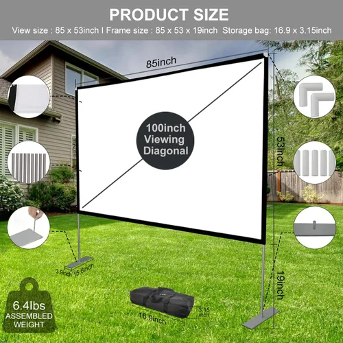 Miniatura 2 de Pantalla de proyector para exteriores con soporte de 100 pulgadas: Pantalla de proyección portátil 16:10 4K HD Pantalla de cine al aire libre