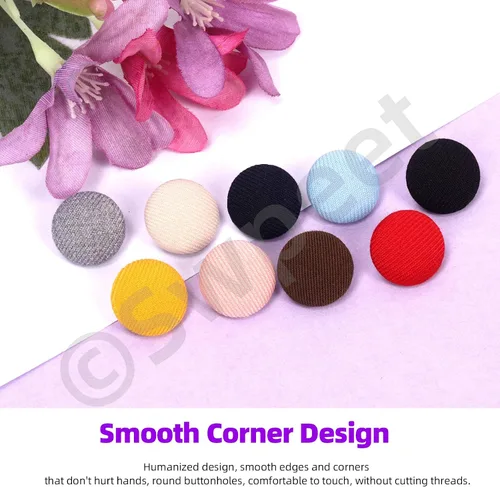 Miniatura 4 de Swpeet Kit surtido de 100 botones redondos de 10 colores, 0.492 in de tela cubierta de tela de tela de 0.492 in, perfecto para bodas nupciales