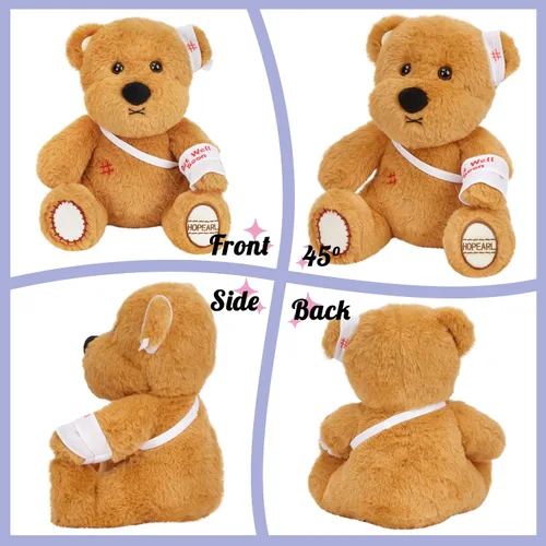 Miniatura 2 de Hopearl Adorable regalo de oso con brazo roto, animal de peluche suave, compañero reconfortante, marrón, 10 pulgadas