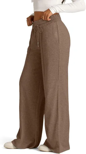 Miniatura 5 de eoeioa Pantalones deportivos de pierna ancha de gran tamaño para mujer, con cordón elástico, pierna recta, pantalones de cintura baja, holgados