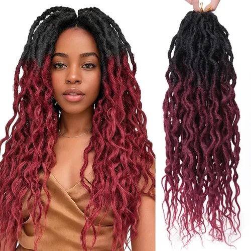 Miniatura 20 de Rastas sintéticas de ganchillo trenzadas, trenzas bohemias de 24 pulgadas, rastas sintéticas ombré, cabello trenzado afro rastas 1B