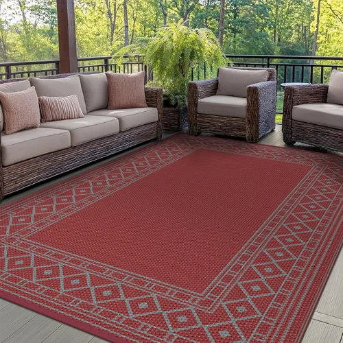 Miniatura 17 de GENIMO Alfombra de Exterior 5'x8' Impermeable para Patio, Alfombra de Paja de Plástico Reversible para Exteriores, Alfombras de Camping para Negro