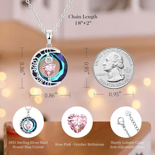 Miniatura 66 de Collares de cristal para mujer, regalos para aniversario de esposa, regalos de cumpleaños para mujeres, collar de zafiro azul con la frase "I Love