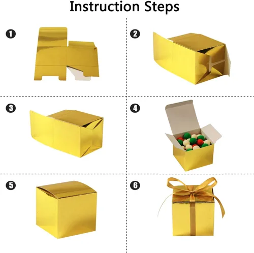 Miniatura 7 de COTOPHER 100 Cajas de Favor de Boda, Cajas de Regalo de Papel 3x3x3 Pulgadas Cajas de Regalo Pequeñas con Cintas Cajas Pequeñas para Regalos, Dorado