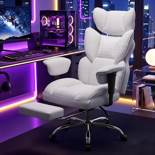 Miniatura 11 de DUMOS Silla de escritorio grande y alta para oficina en casa, silla de computadora para juegos, silla ergonómica ejecutiva con reposapiés, respaldo