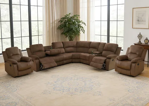 Juego de sofá seccional reclinable manual, juegos de muebles de sala de estar, sofá seccional en forma de L y 2 sillas, cómodo sofá reclinable de