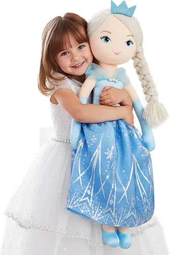 Miniatura 14 de June Garden Muñeca de trapo suave XL Princess Marina Crystalheart - Adorable muñeca de tamaño real de peluche para niñas, vestido azul