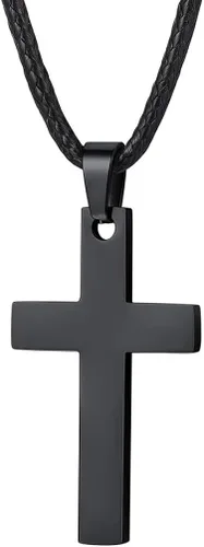 Stainless Steel Pendant Necklace for Men Women Cool Punk Shark Teeth Necklace Cross Necklace Star of David Necklace Black Leather Cord Come Gift Box