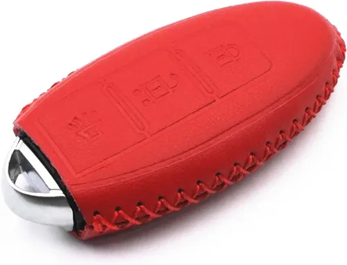 Miniatura 4 de Funda de cuero inteligente con 3 botones para llavero Infiniti EX35 FX35 QX50 QX70 Nissan Versa Rogue Pathfinder 370Z Armada Juke Murano Titan (rojo)