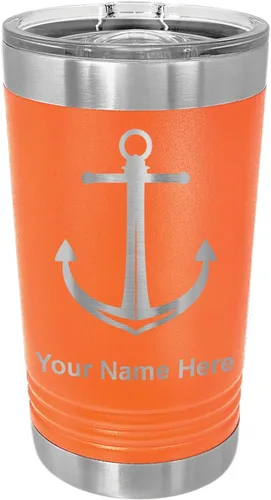 Miniatura 8 de LaserGram Vaso de pinta aislado al vacío de 16 onzas, ancla de barco, grabado personalizado incluido (negro)