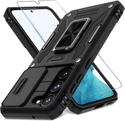Miniatura 20 de DEERLAMN Funda para Samsung Galaxy S23 con Cubierta Deslizante para Cámara + Protector de Pantalla (2 Paquetes), Soporte de Anillo Giratorio
